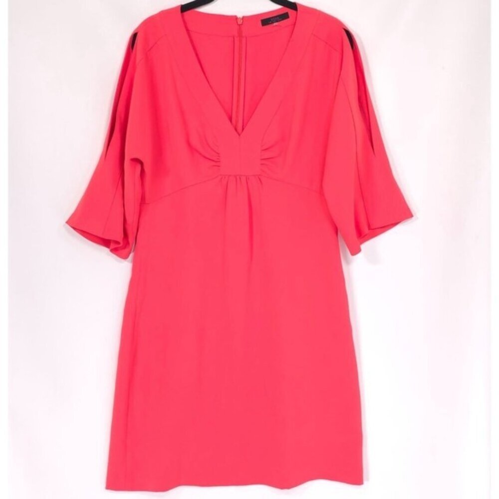 Trina Turk Women's Size 8 Coral Lily Fluid Drape Cold Shoulder‎ Shift Mini Dress
